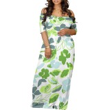 1 Piece Custom Casual Digital Printing V Neck Off Shoulder Maxi Dresses