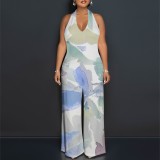 1 Piece Custom Casual Digital Printing Halter Backless One Piece Jumpsuit