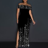 1 Piece Custom Casual Digital Printing Split Off Shoulder Maxi Dresses