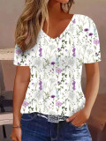 Casual V-Neck Loose Tee Shirt For Summer Women