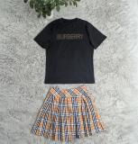 Summer Hot Drilling Short Sleeve Plaid Skirt Set