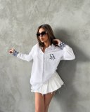 Solid Color Long Sleeve Simple Embroidered Letter Shirt With Pocket