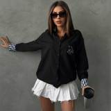 Solid Color Long Sleeve Simple Embroidered Letter Shirt With Pocket