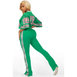 Fashion V Neck Tops Mesh Pocket Flared Pants Jersey Trackset