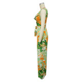 Women's Woven Sleeveless Lace-Up Wide-Leg Printed Jumpsuit