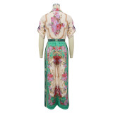Women's Retro Jumpsuits Short Sleeve Floral Print Wide Straight Club Outfits