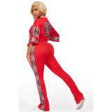 Fashion V Neck Tops Mesh Pocket Flared Pants Jersey Trackset
