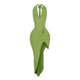 Women's Halter Neck Vest Sexy High-Slit Skirt Two Piece Set