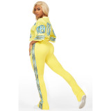Fashion V Neck Tops Mesh Pocket Flared Pants Jersey Trackset