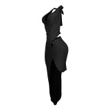 Women's Halter Neck Vest Sexy High-Slit Skirt Two Piece Set