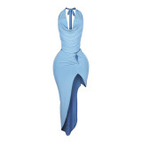 Women's Halter Neck Vest Sexy High-Slit Skirt Two Piece Set