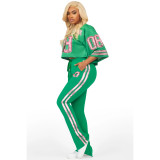 Fashion V Neck Tops Mesh Pocket Flared Pants Jersey Trackset