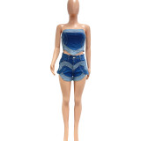 Sexy High Elastic Heart-shaped Washed Denim Strapless Two Pieces