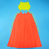 Solid Ringed Open Back Slit Up Maxi Dress/Coverup Dress