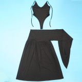 Sexy Two Piece Outfits V Neck Bikini Bodysuit Side Split Maxi Skirt Set