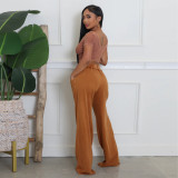 Sexy Distressed U Neck Crop Top Wide Leg Pants Set