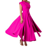Women Sexy Slant Neck One Shoulder Long Dress High Split Maxi Party Dress