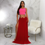 Solid Ringed Open Back Slit Up Maxi Dress/Coverup Dress