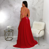 Solid Ringed Open Back Slit Up Maxi Dress/Coverup Dress
