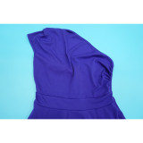 Women Sexy Slant Neck One Shoulder Long Dress High Split Maxi Party Dress