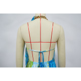 Sexy Backless Tie-dyed Satin Slouch Neck Club Dress