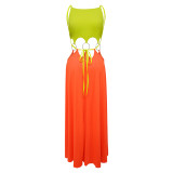 Solid Ringed Open Back Slit Up Maxi Dress/Coverup Dress