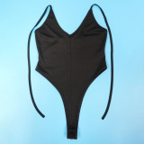 Sexy Two Piece Outfits V Neck Bikini Bodysuit Side Split Maxi Skirt Set