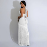 Women's Summer Tassel Patchwork Halter Strapless Bodycon Dress
