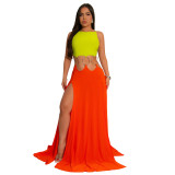 Solid Ringed Open Back Slit Up Maxi Dress/Coverup Dress