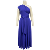 Women Sexy Slant Neck One Shoulder Long Dress High Split Maxi Party Dress