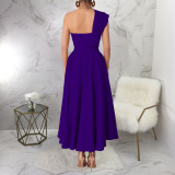 Women Sexy Slant Neck One Shoulder Long Dress High Split Maxi Party Dress
