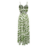 Sexy Lace-up Straps Long Printed Maxi Dresses