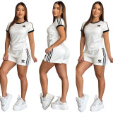Fashion Embroidered Ladies Short Sleeve Shorts Set