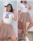 Fashion Printed Short Sleeve Skirts Set