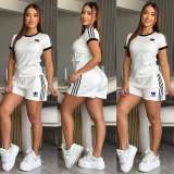 Fashion Embroidered Ladies Short Sleeve Shorts Set
