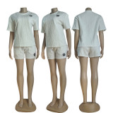Fashion Embroidered Ladies Jacquard Short Sleeve Shorts Set