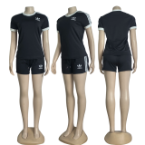 Fashion Embroidered Ladies Short Sleeve Shorts Set
