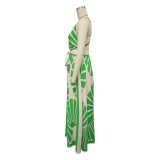 Sexy Deep V Sleeveless Positioning Print Bohemian Dress