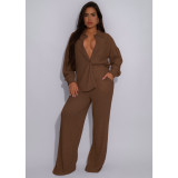 Elastic Crumpled Tie Multi-Pocket Swing Pants Wide-Leg Pants Set