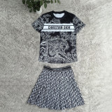 Summer Casual Short Sleeve Pleated Skirt Two-piece Outfits