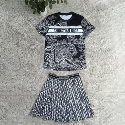 Summer Casual Short Sleeve Pleated Skirt Two-piece Outfits