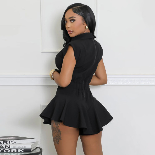 Solid Color Drawstring Tie Up Skirt Romper