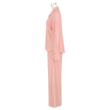 Elastic Crumpled Tie Multi-Pocket Swing Pants Wide-Leg Pants Set