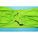 Solid Summer Decorative Button Halter Top and Long Skirt Two Piece Set