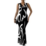 1 Piece Custom Casual Digital Printing V-Neck Summer Sleeveless Long Dresses