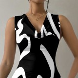 1 Piece Custom Casual Digital Printing V-Neck Summer Sleeveless Long Dresses