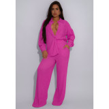 Elastic Crumpled Tie Multi-Pocket Swing Pants Wide-Leg Pants Set