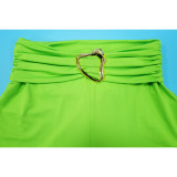Solid Summer Decorative Button Halter Top and Long Skirt Two Piece Set