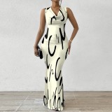 1 Piece Custom Casual Digital Printing V-Neck Summer Sleeveless Long Dresses
