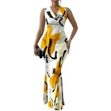 1 Piece Custom Casual Digital Printing V-Neck Summer Sleeveless Long Dresses